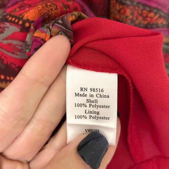 Coldwater Creek Vtg Jewel Tone Paisley Chiffon Blouse Ruffle Front XL Boho - Picture 11 of 12